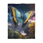 Butterfly Garden Duvet Cover - Blue & Yellow Microfiber Bedding