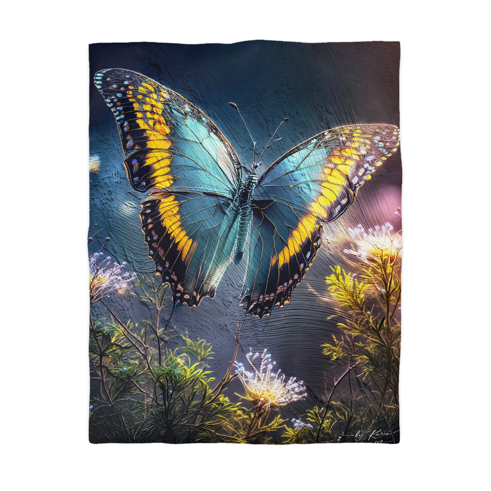 Butterfly Garden Duvet Cover - Blue & Yellow Microfiber Bedding