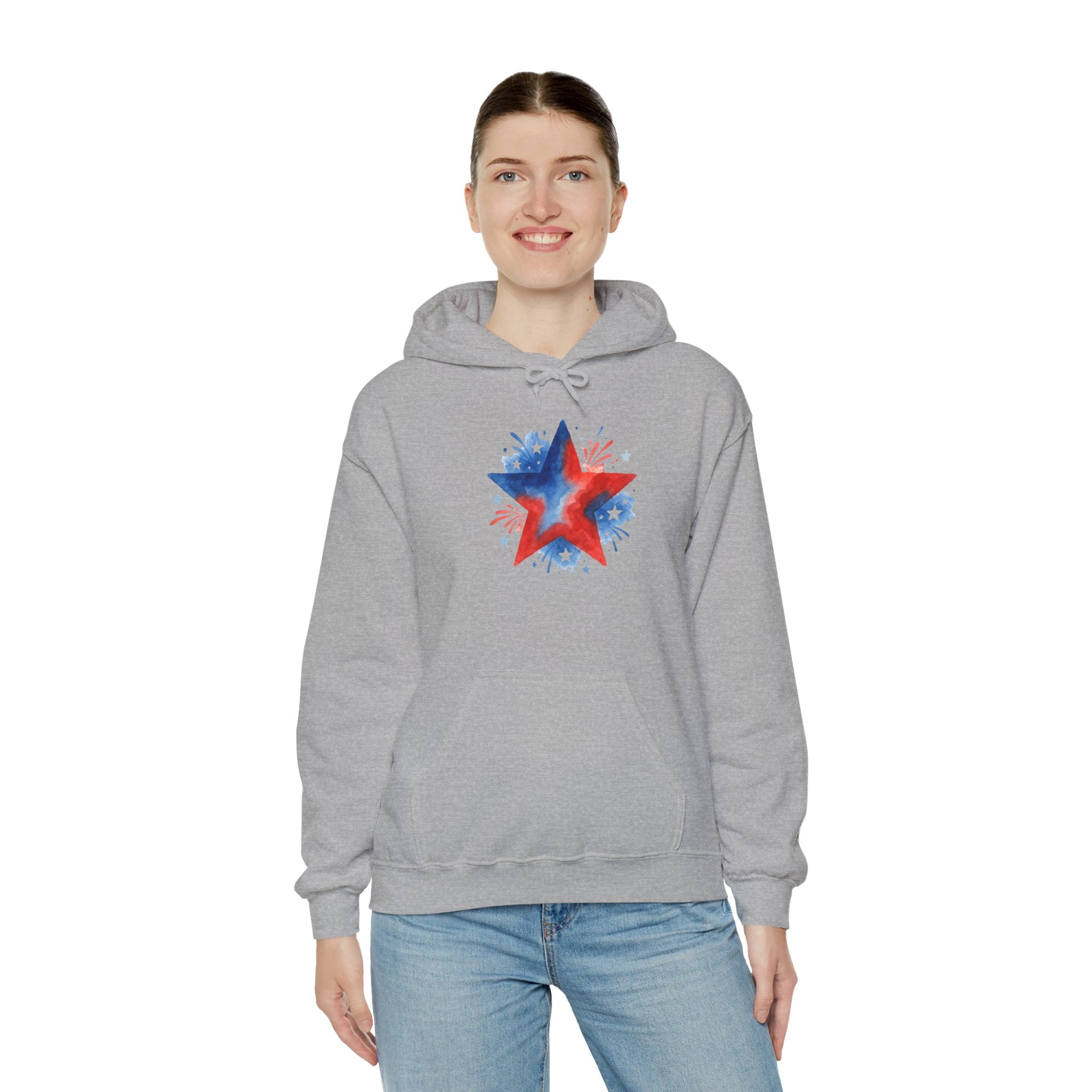 Patriotic Red & Blue Star Hoodie — 4th of July Firework Sweatshirt