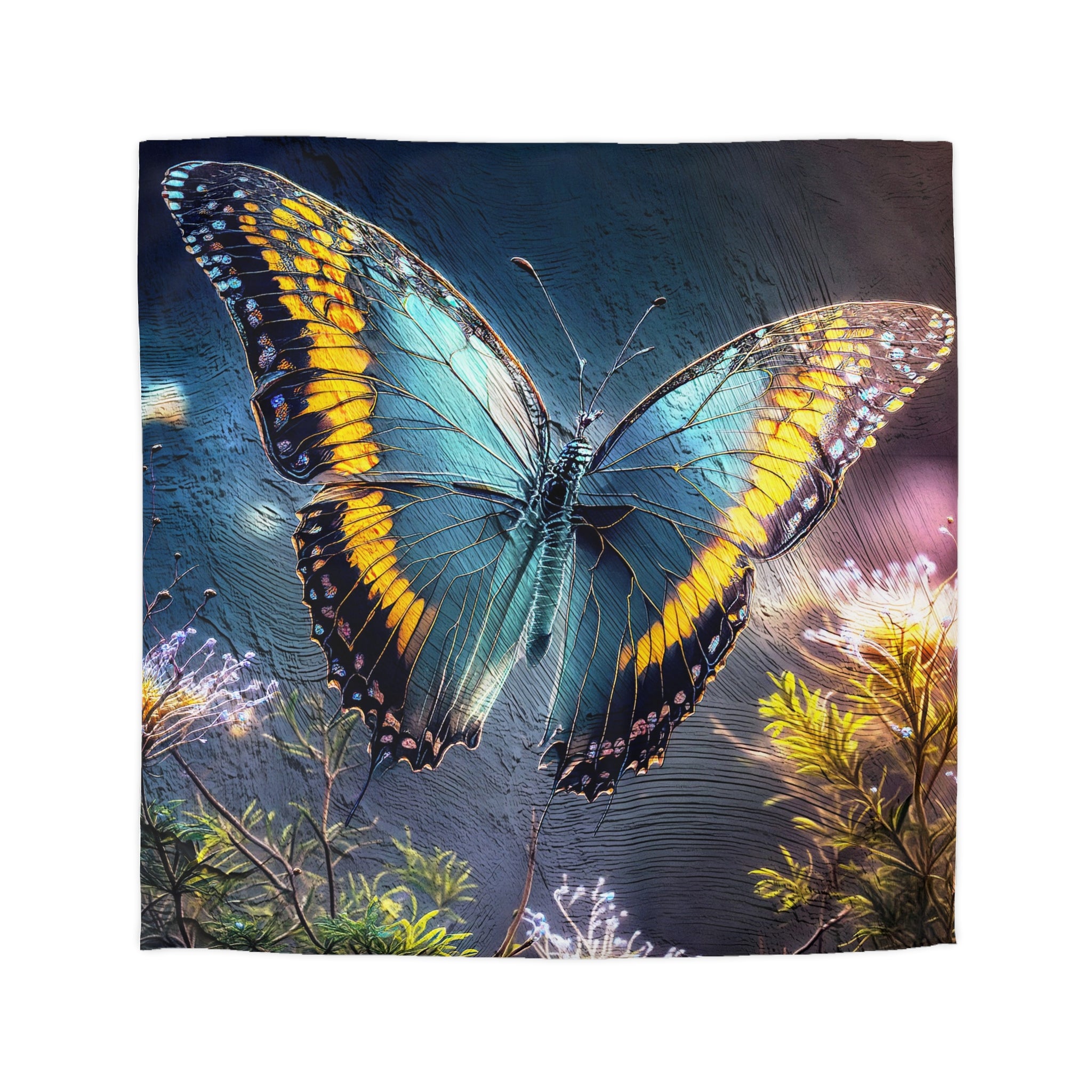 Butterfly Garden Duvet Cover - Blue & Yellow Microfiber Bedding
