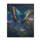 Blue & Gold Butterfly Stretched Canvas Wall Art — Dreamy Nature Print