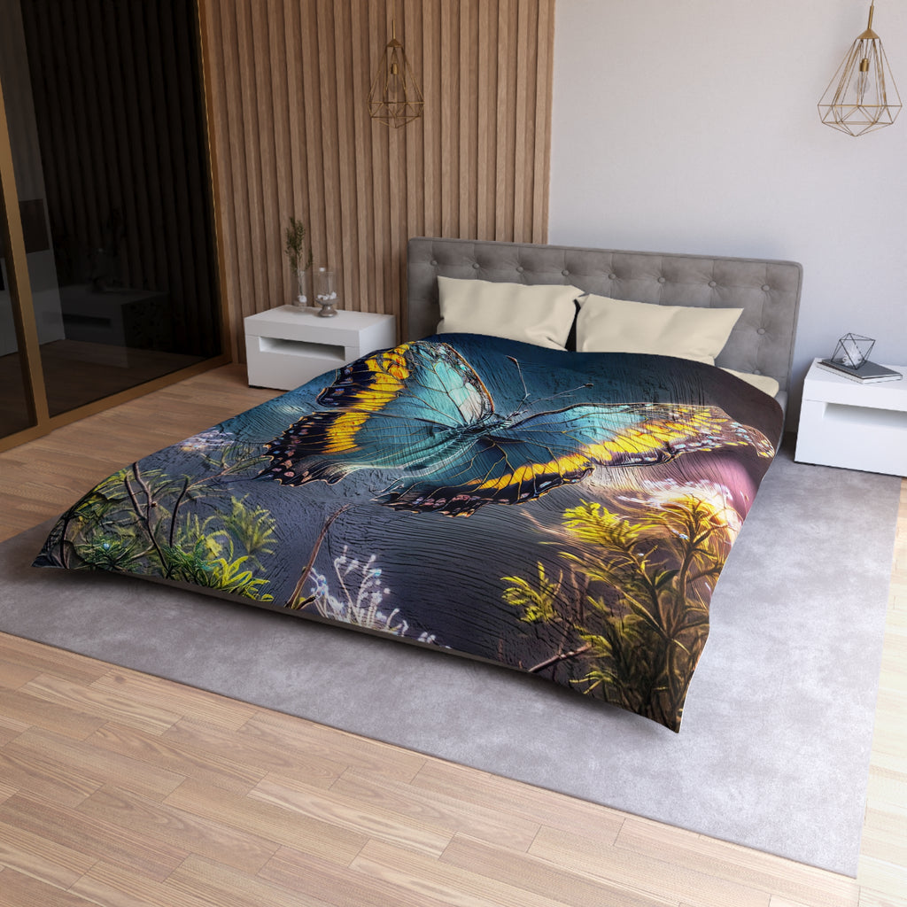 Butterfly Garden Duvet Cover - Blue & Yellow Microfiber Bedding