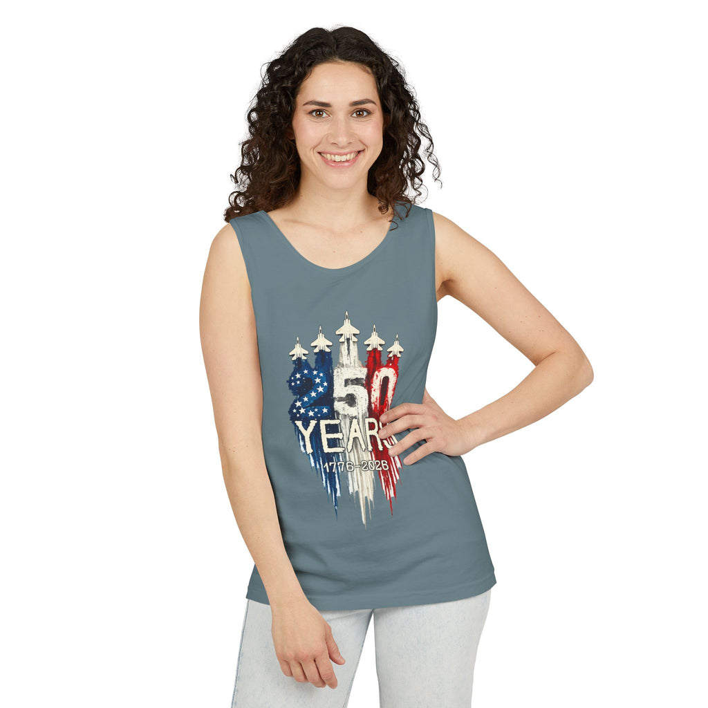 50 Years American Flag Castle Tank Top for Celebratory Wear