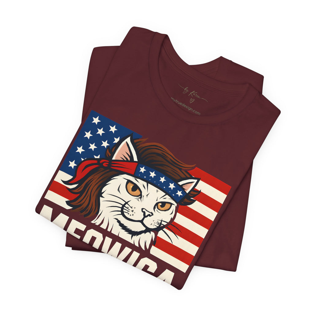 T-Shirt — "Meowica" Patriotic Cat Tee (American Flag, Funny 4th of July Shirt)