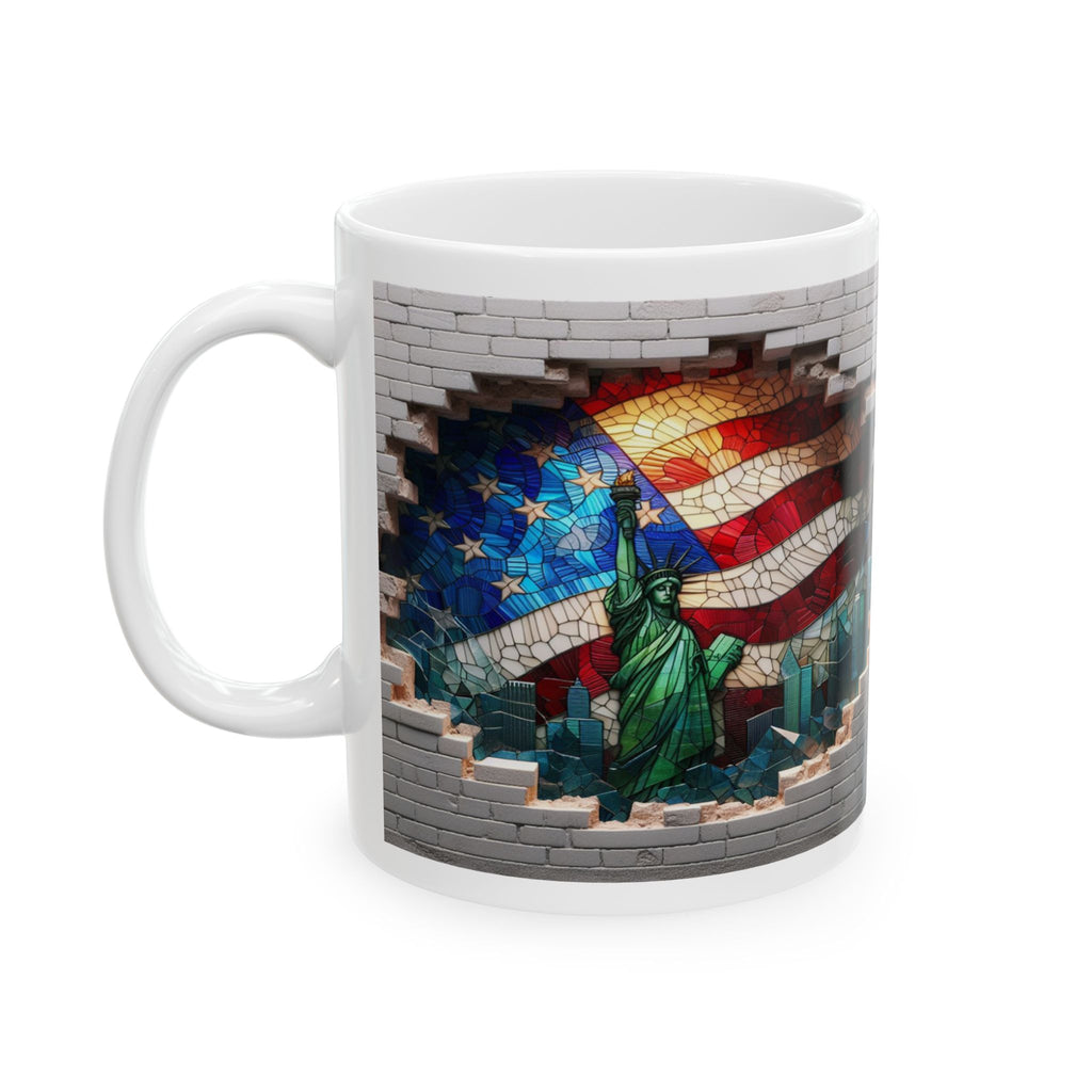 Patriotic Mosaic Brick Wall Ceramic Mug - Perfect for Sipping