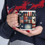 Patriotic Patchwork Ceramic Mug with American Flag Design
