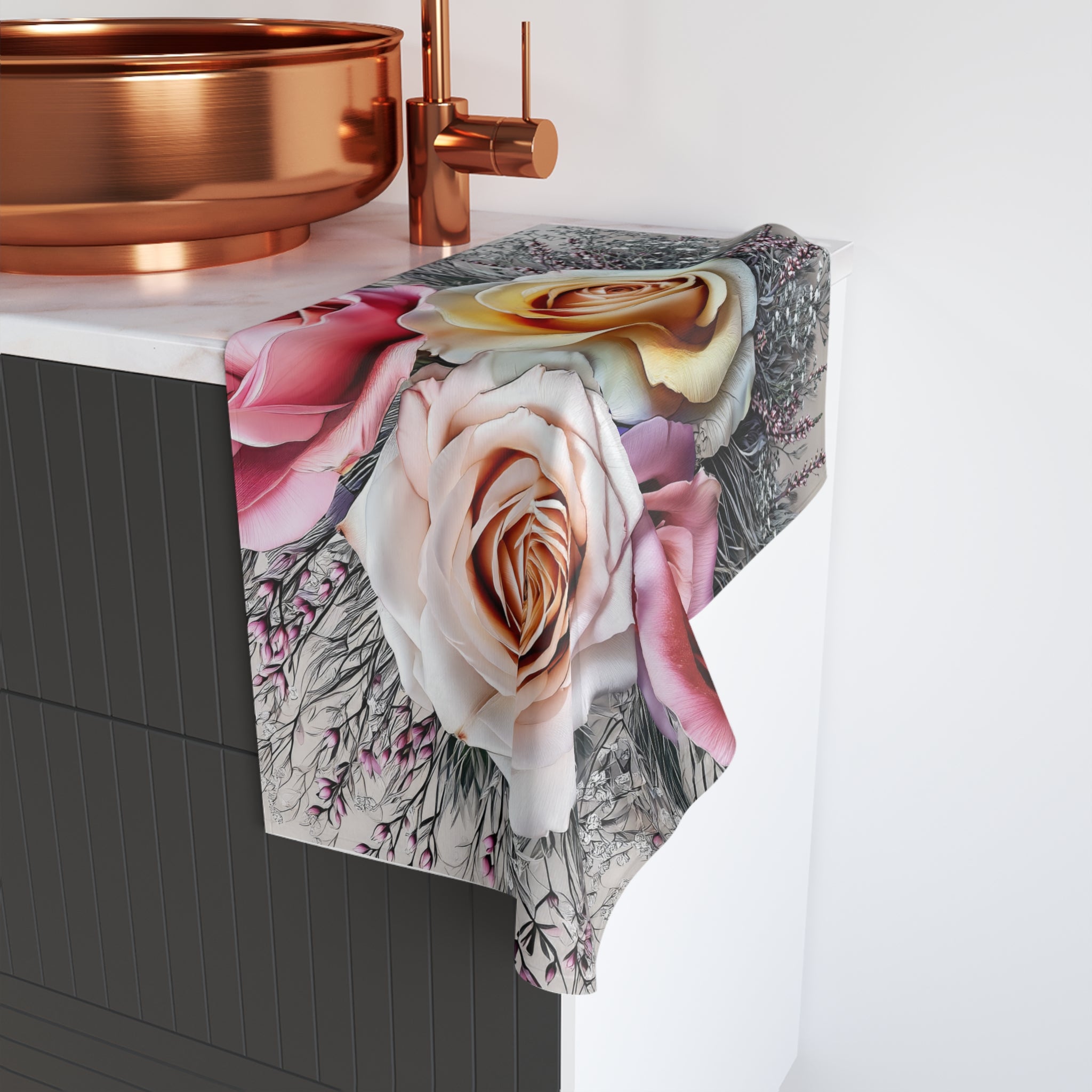 Floral Rose Bouquet Hand Towel for Vintage Decor