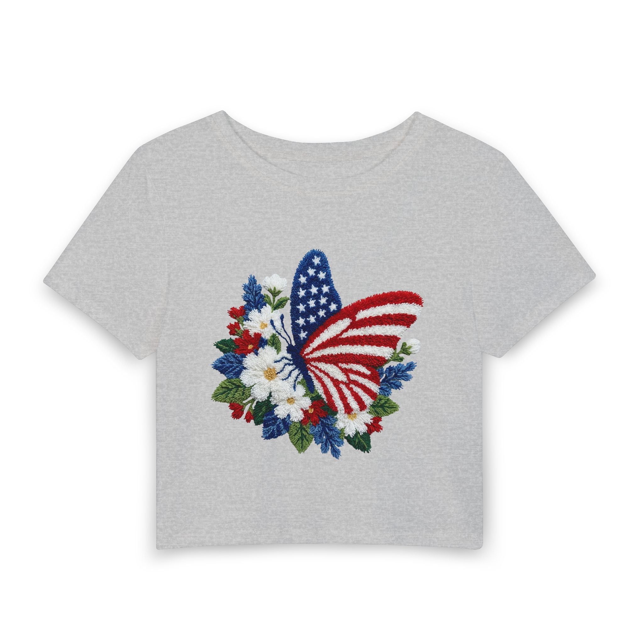 Patriotic Butterfly Floral Baby Tee - A Breezy Crop Top