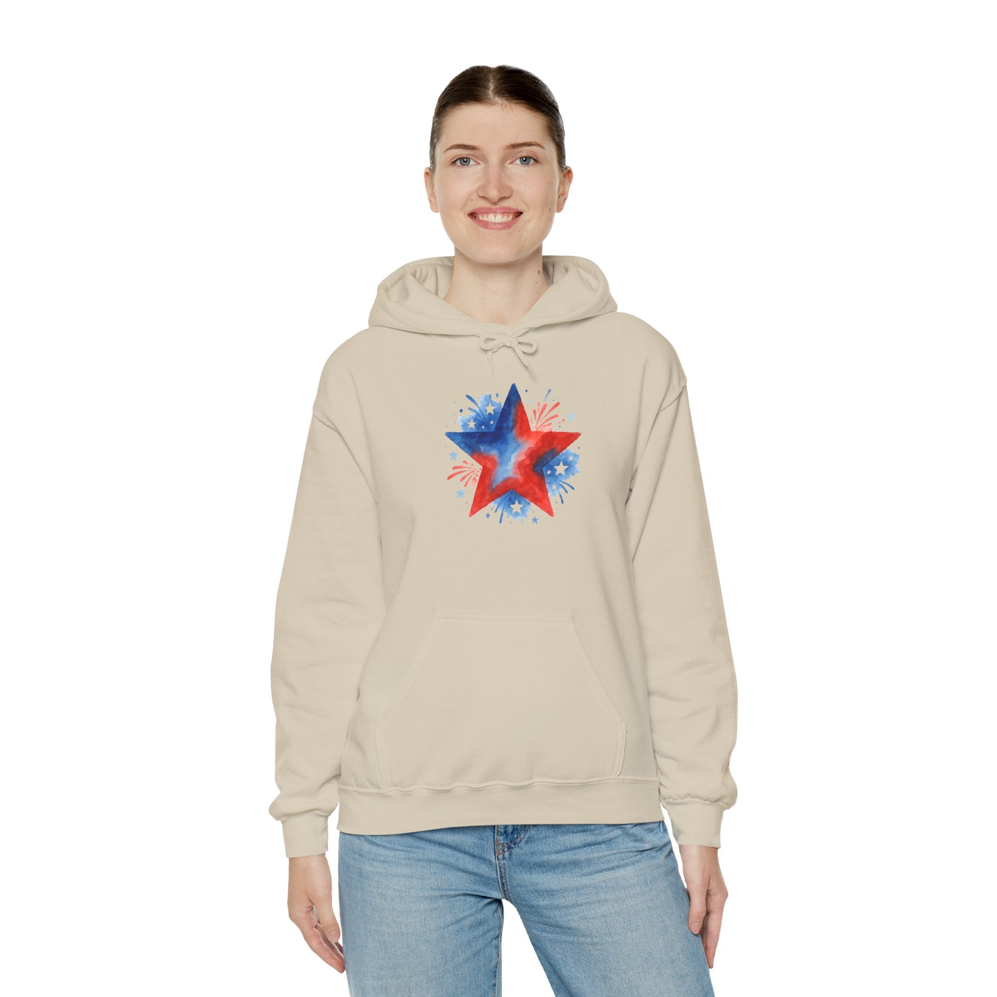 Patriotic Red & Blue Star Hoodie — 4th of July Firework Sweatshirt