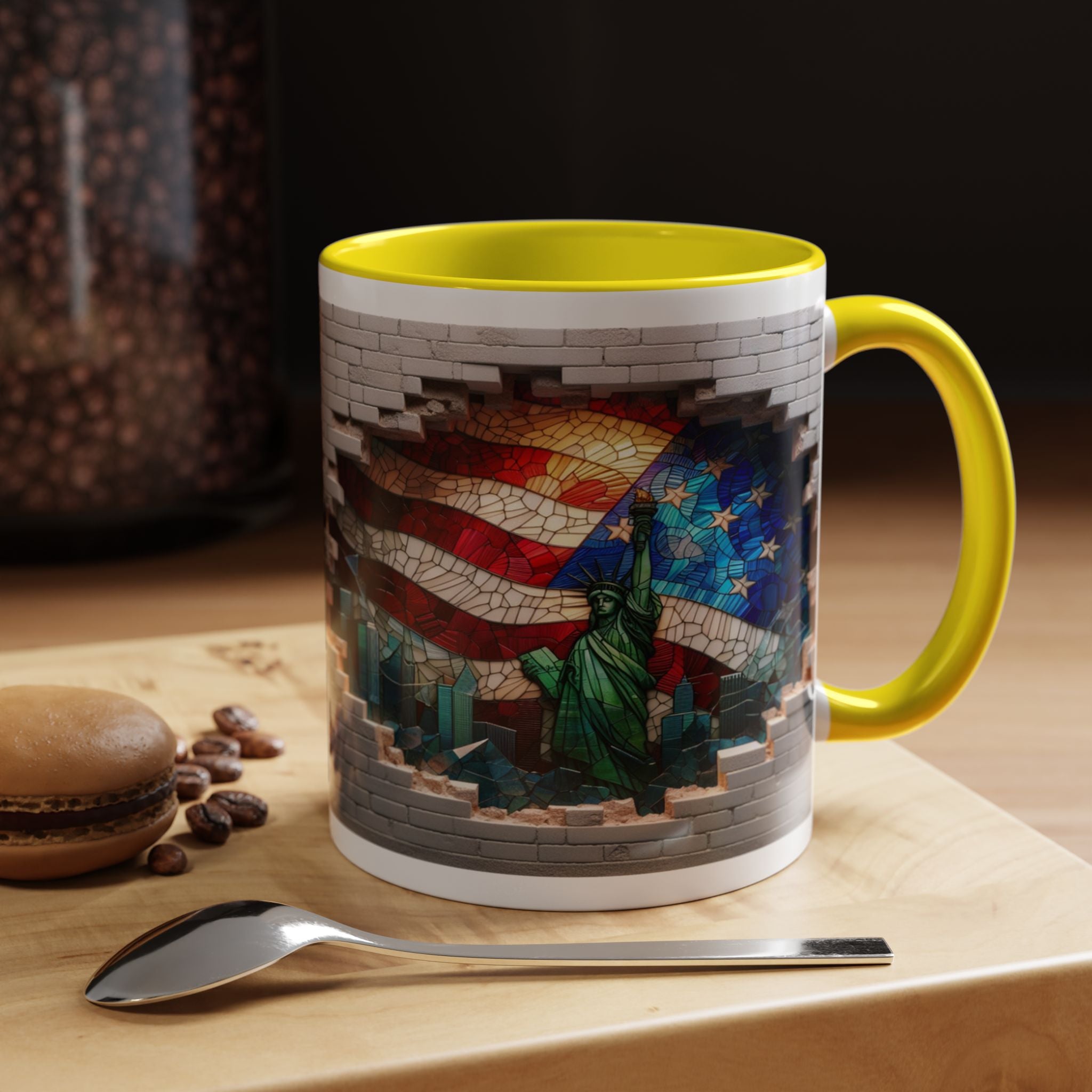 American Flag & Statue of Liberty Accent Coffee Mug – Patriotic USA Ceramic Mug