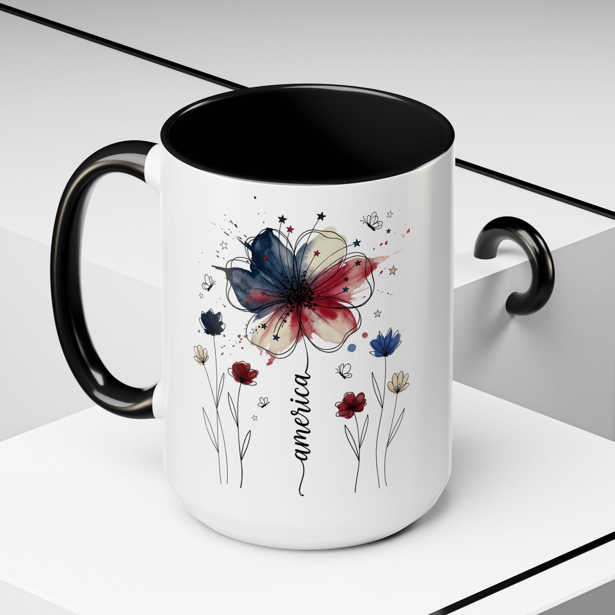 Patriotic Anemone Accent Coffee Mug Classic Floral Design