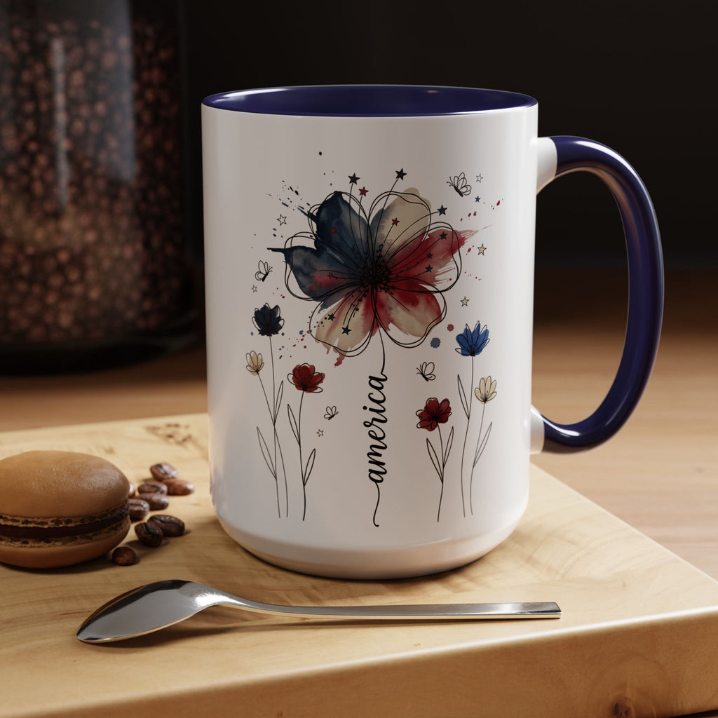 Patriotic Anemone Accent Coffee Mug Classic Floral Design