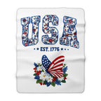 USA Est.1776 Floral Patriotic Sherpa Fleece Blanket for Home Decor