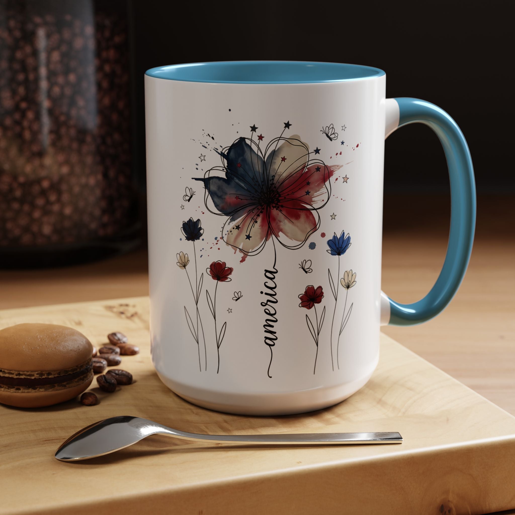 Patriotic Anemone Accent Coffee Mug Classic Floral Design
