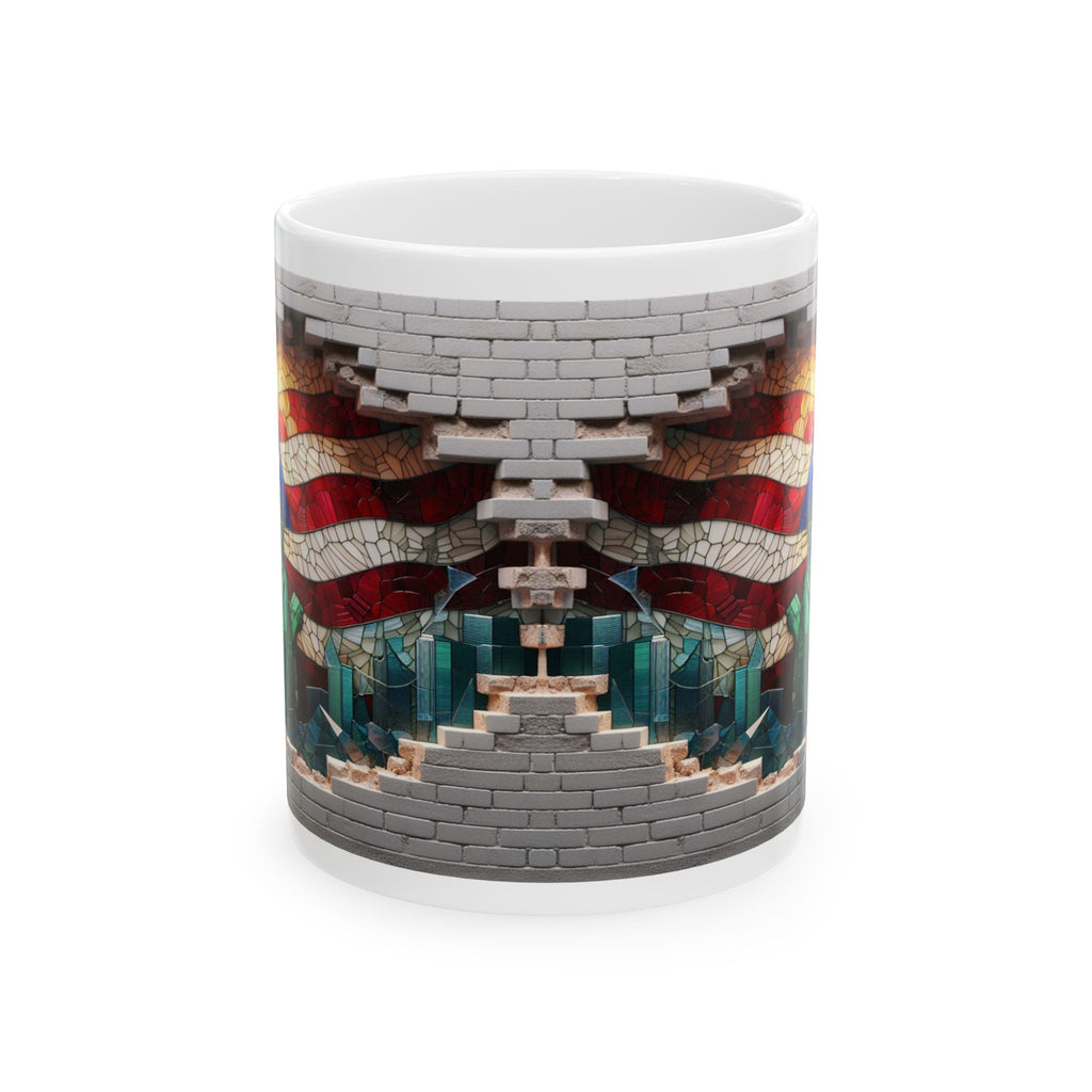 Patriotic Mosaic Brick Wall Ceramic Mug - Perfect for Sipping