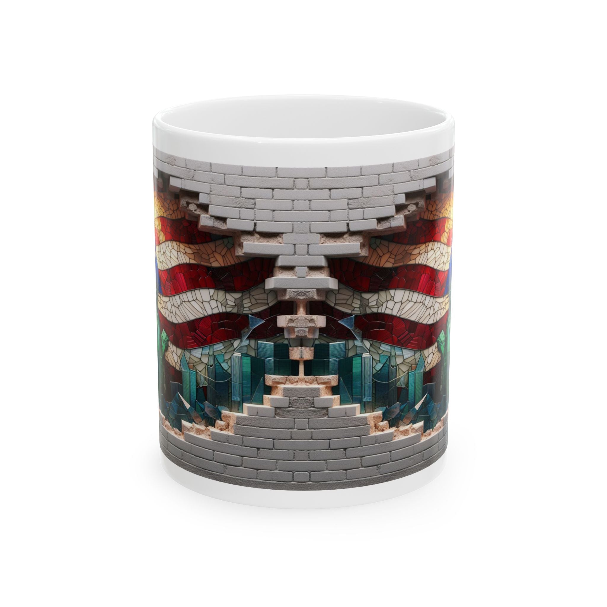Patriotic Mosaic Brick Wall Ceramic Mug - Perfect for Sipping