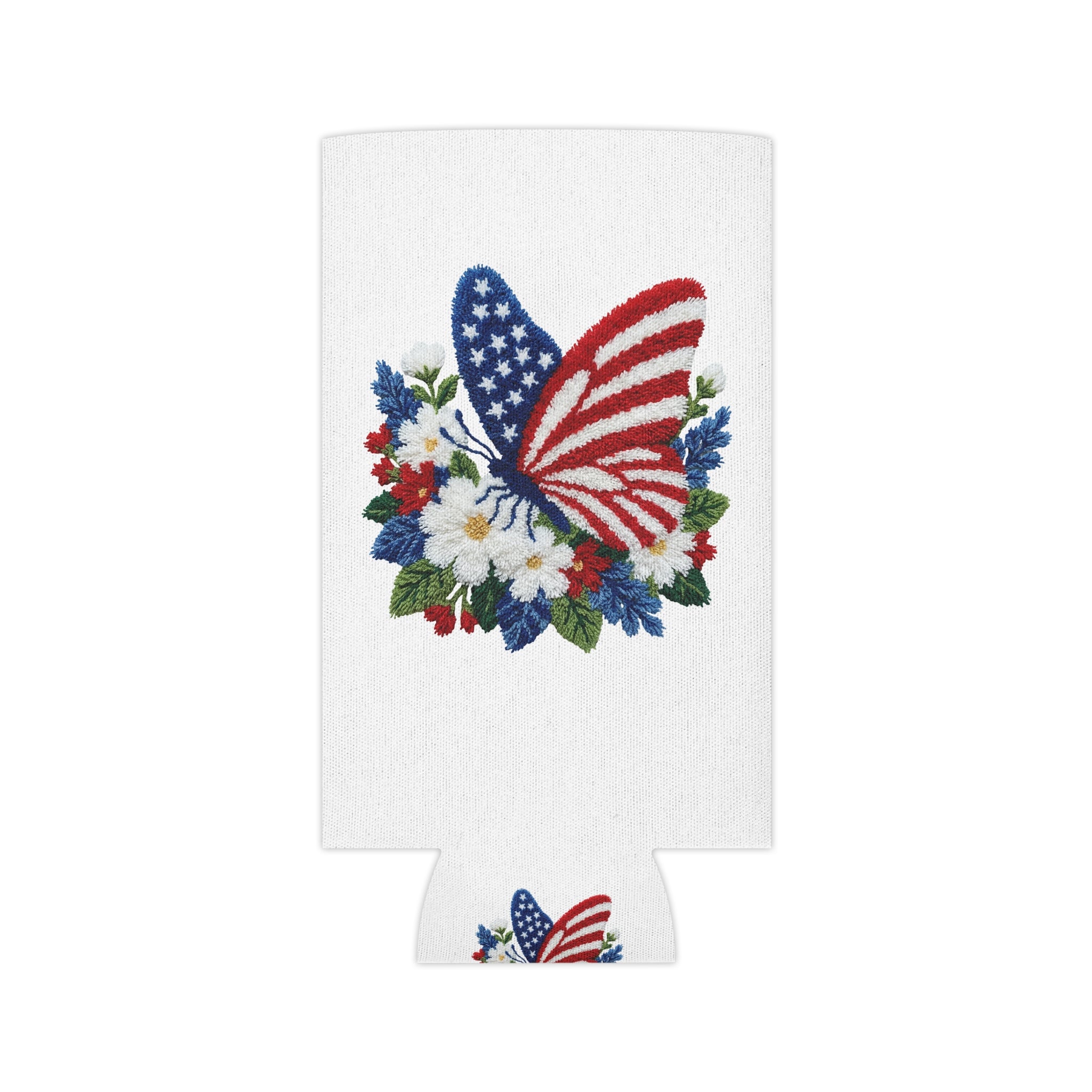 Patriotic Floral Butterfly Can Cooler for Fourth of July