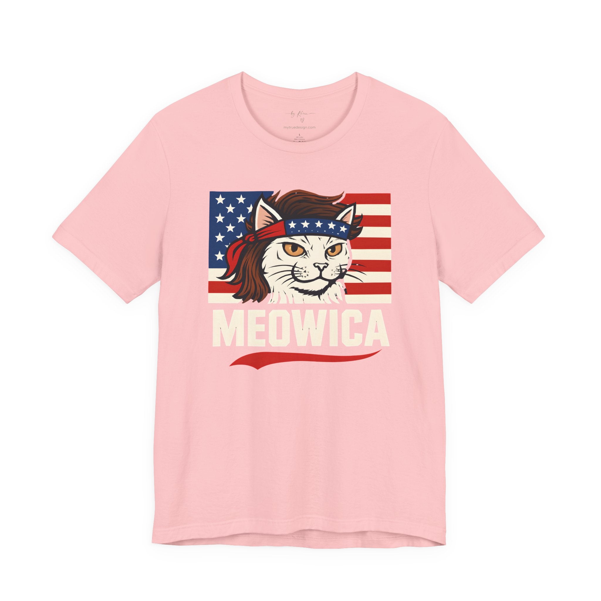 T-Shirt — "Meowica" Patriotic Cat Tee (American Flag, Funny 4th of July Shirt)