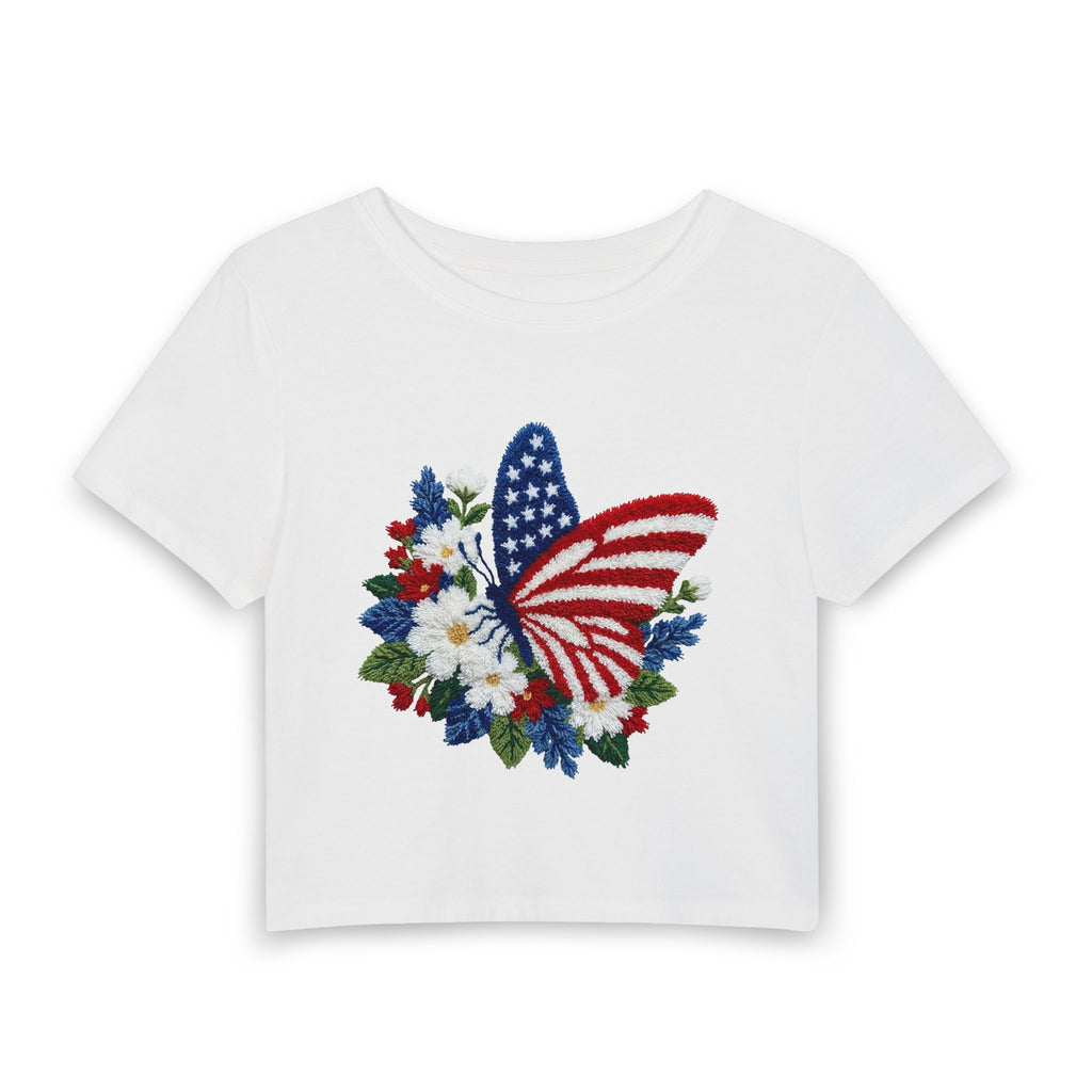 Patriotic Butterfly Floral Baby Tee - A Breezy Crop Top