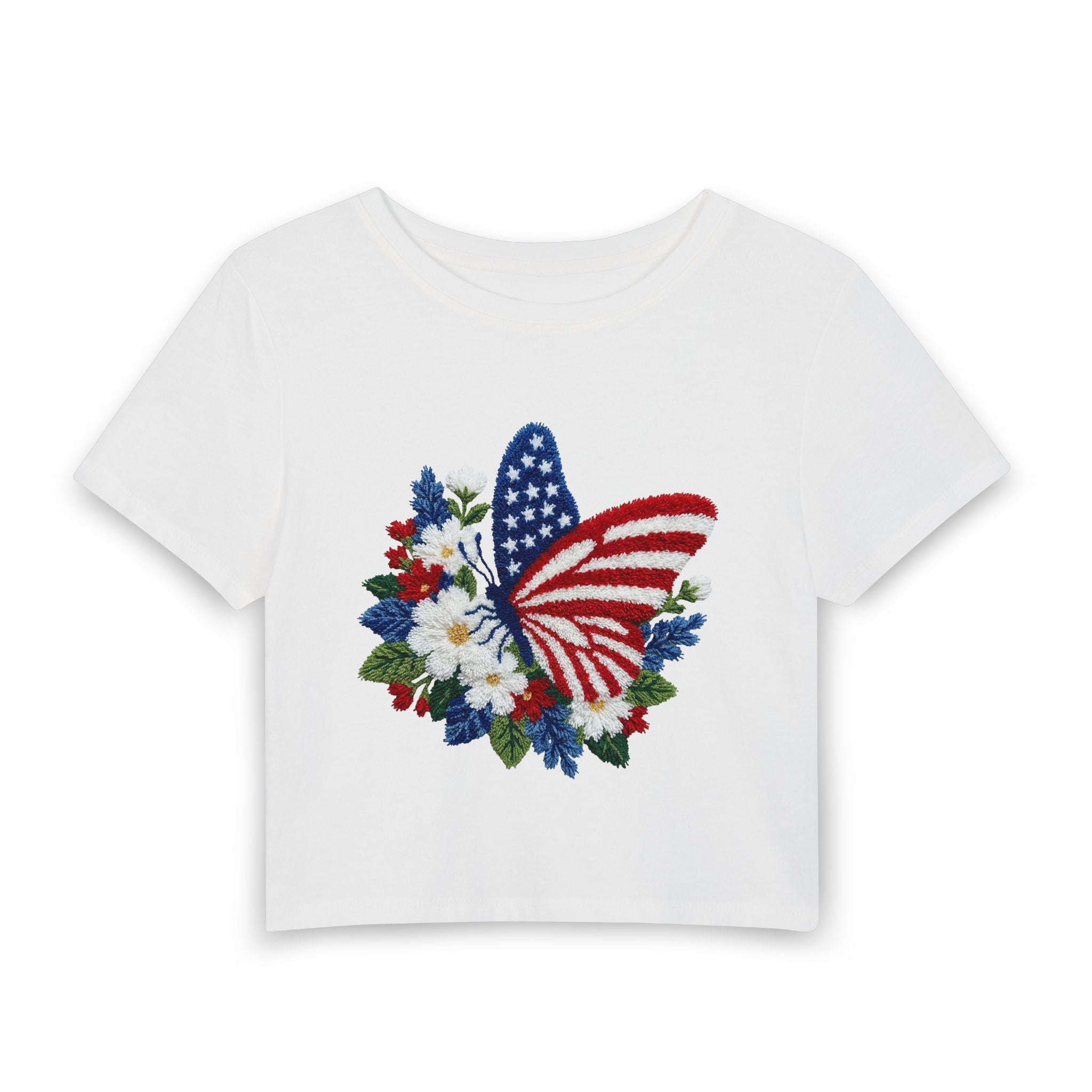 Patriotic Butterfly Floral Baby Tee - A Breezy Crop Top