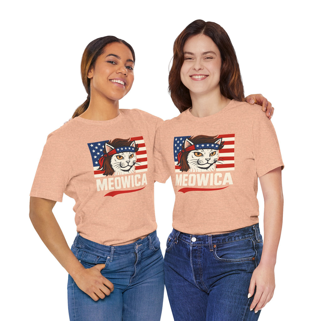 T-Shirt — "Meowica" Patriotic Cat Tee (American Flag, Funny 4th of July Shirt)