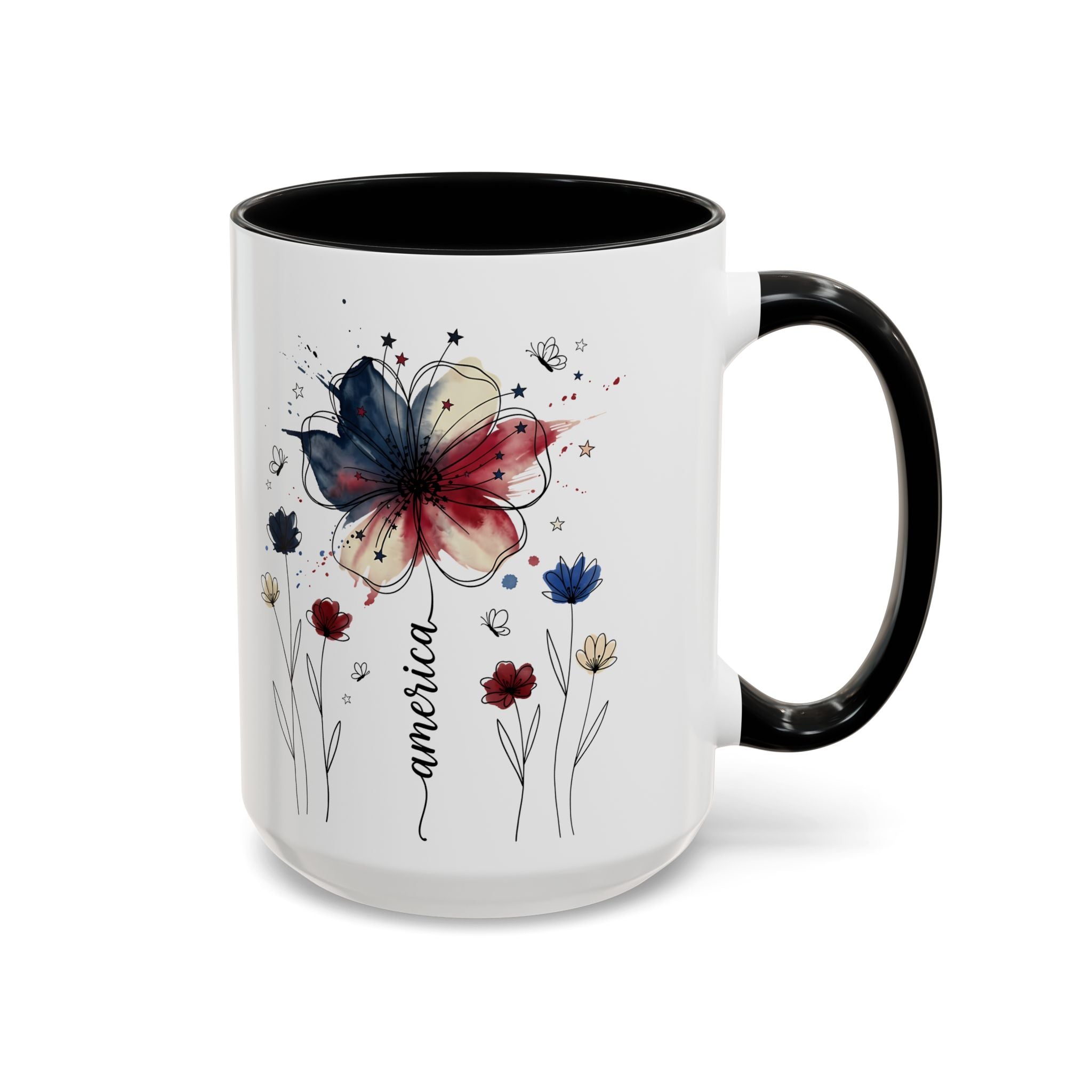 Patriotic Anemone Accent Coffee Mug Classic Floral Design