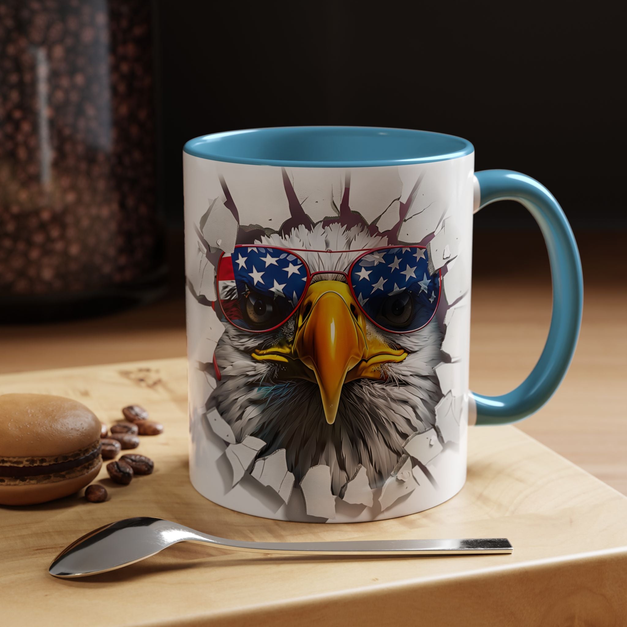 American Eagle Coffee Mug with USA Flag Accent Design
