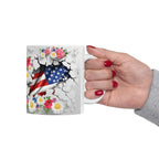 Floral American Flag Ceramic Mug - Patriotic Design