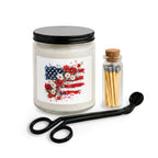 Patriotic Floral Candle Set — American Flag Jar Candle with Matches & Wick Trimmer