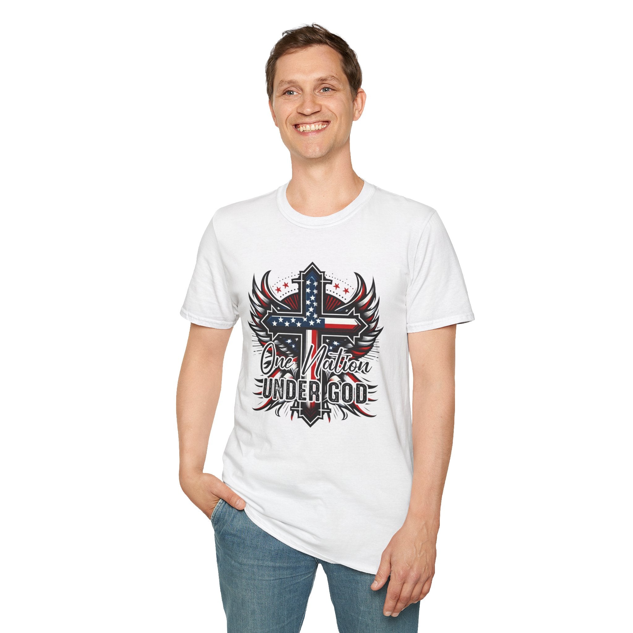 Christian Cross T-Shirt — "One Nation Under God" Patriotic Graphic Tee