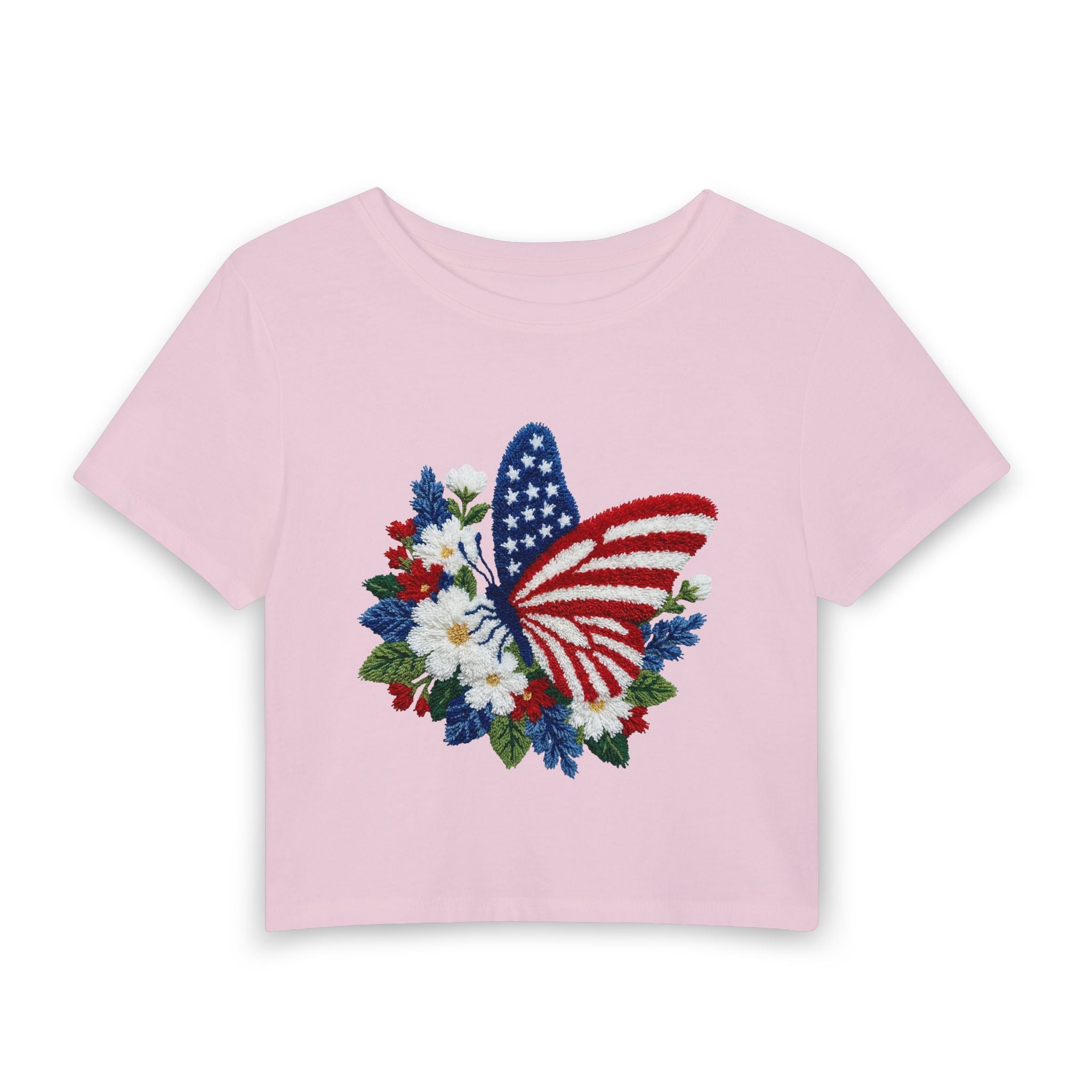 Patriotic Butterfly Floral Baby Tee - A Breezy Crop Top