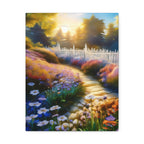 Sunlit Garden Path Stretched Canvas – Colorful Floral Landscape Wall Art