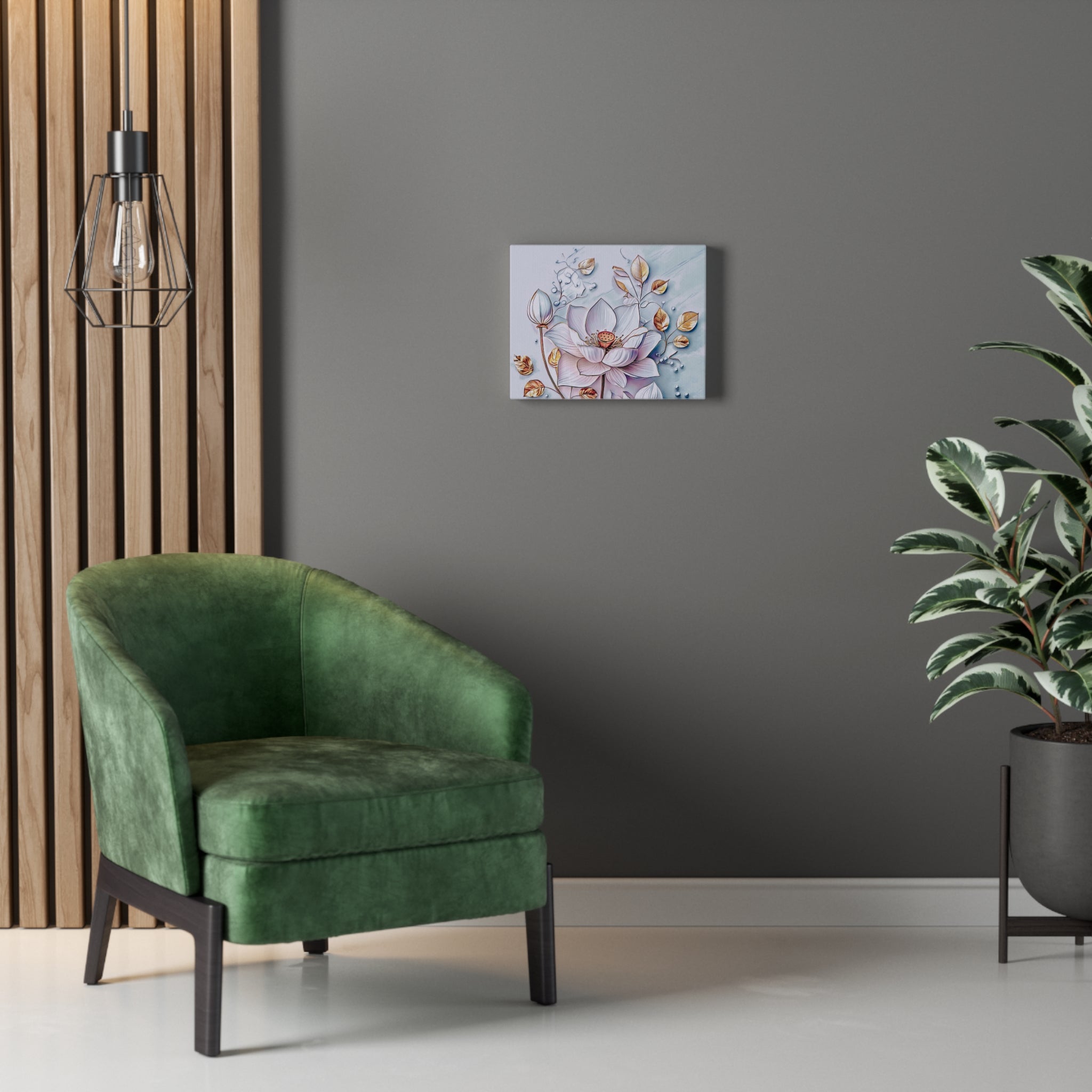 Floral Lotus Stretched Canvas Wall Art — Pastel Bloom Decorative Canvas
