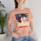 T-Shirt — "Meowica" Patriotic Cat Tee (American Flag, Funny 4th of July Shirt)