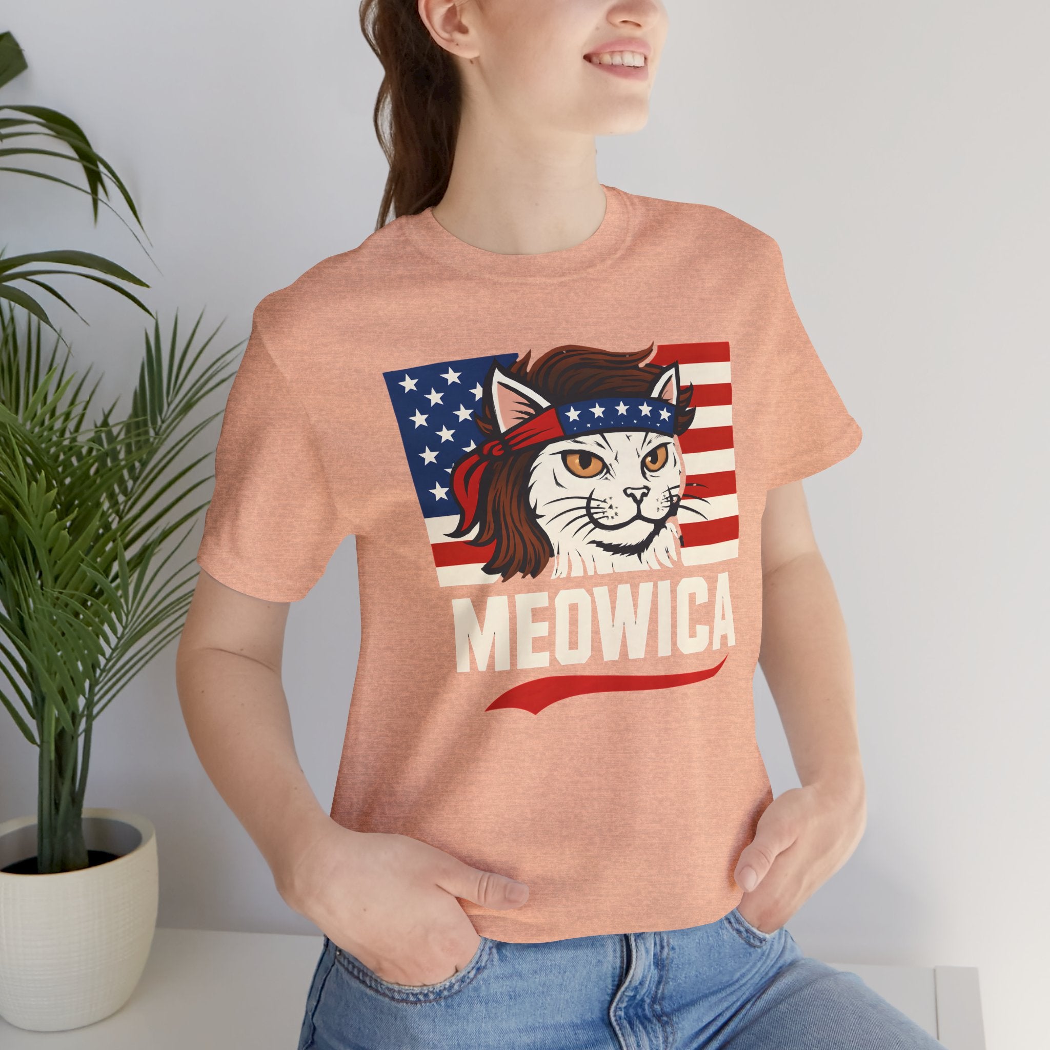 T-Shirt — "Meowica" Patriotic Cat Tee (American Flag, Funny 4th of July Shirt)