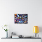 Dragonfly Fantasy Stretched Canvas Wall Art — Colorful Waterfall Nature Scene