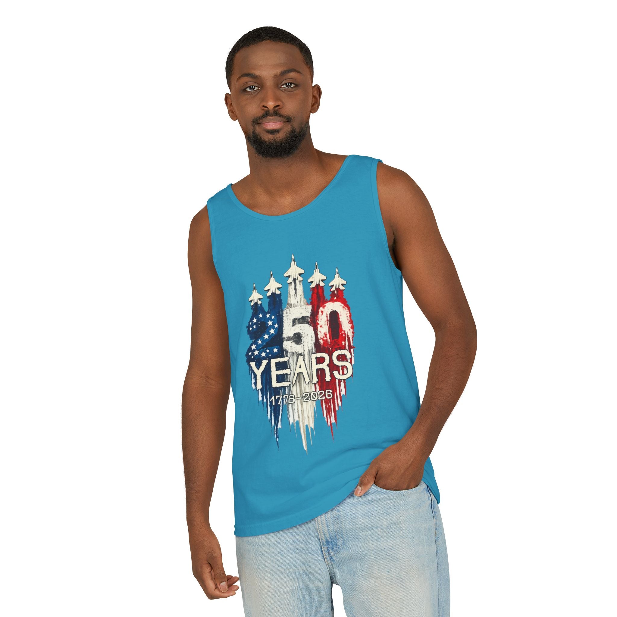 50 Years American Flag Castle Tank Top for Celebratory Wear