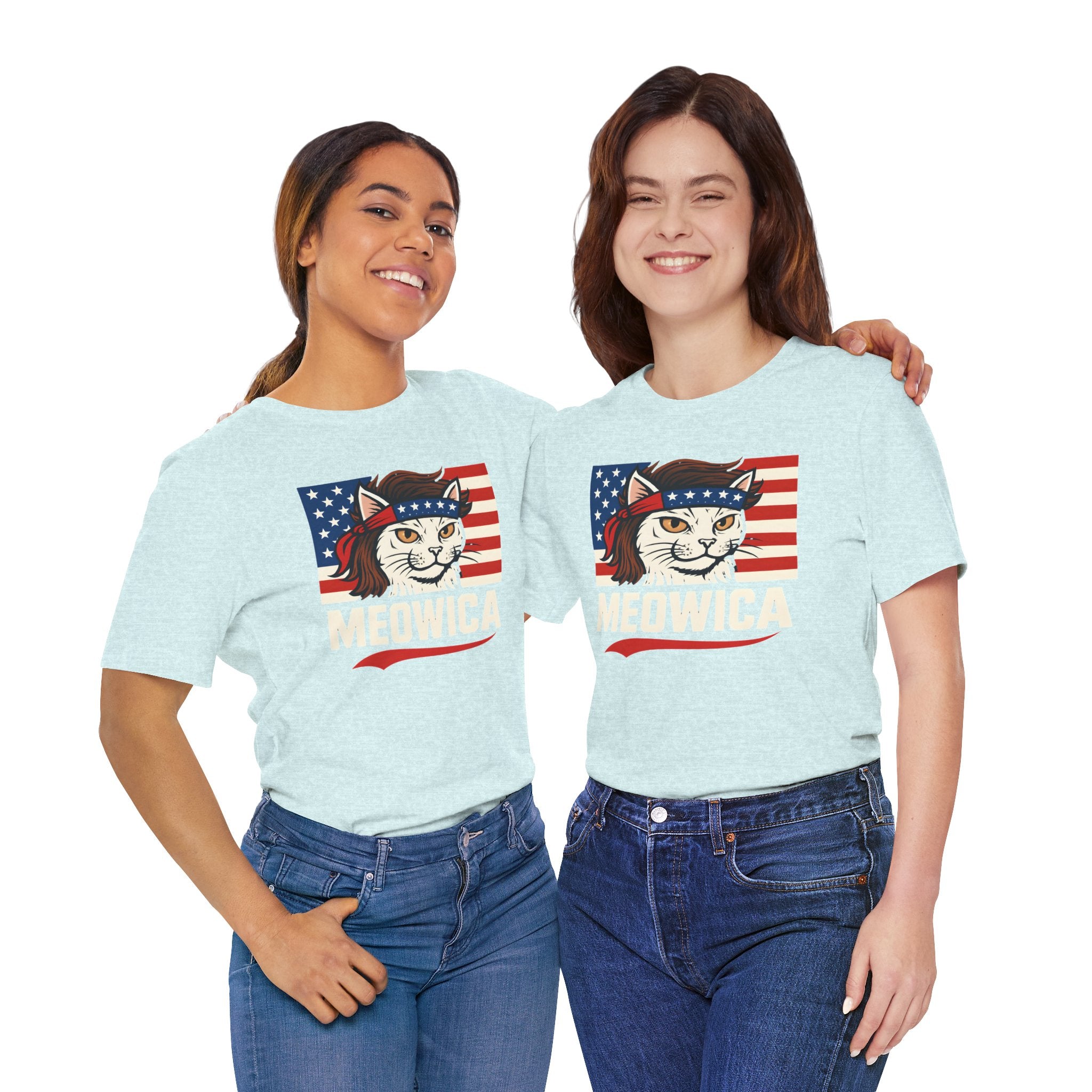 T-Shirt — "Meowica" Patriotic Cat Tee (American Flag, Funny 4th of July Shirt)