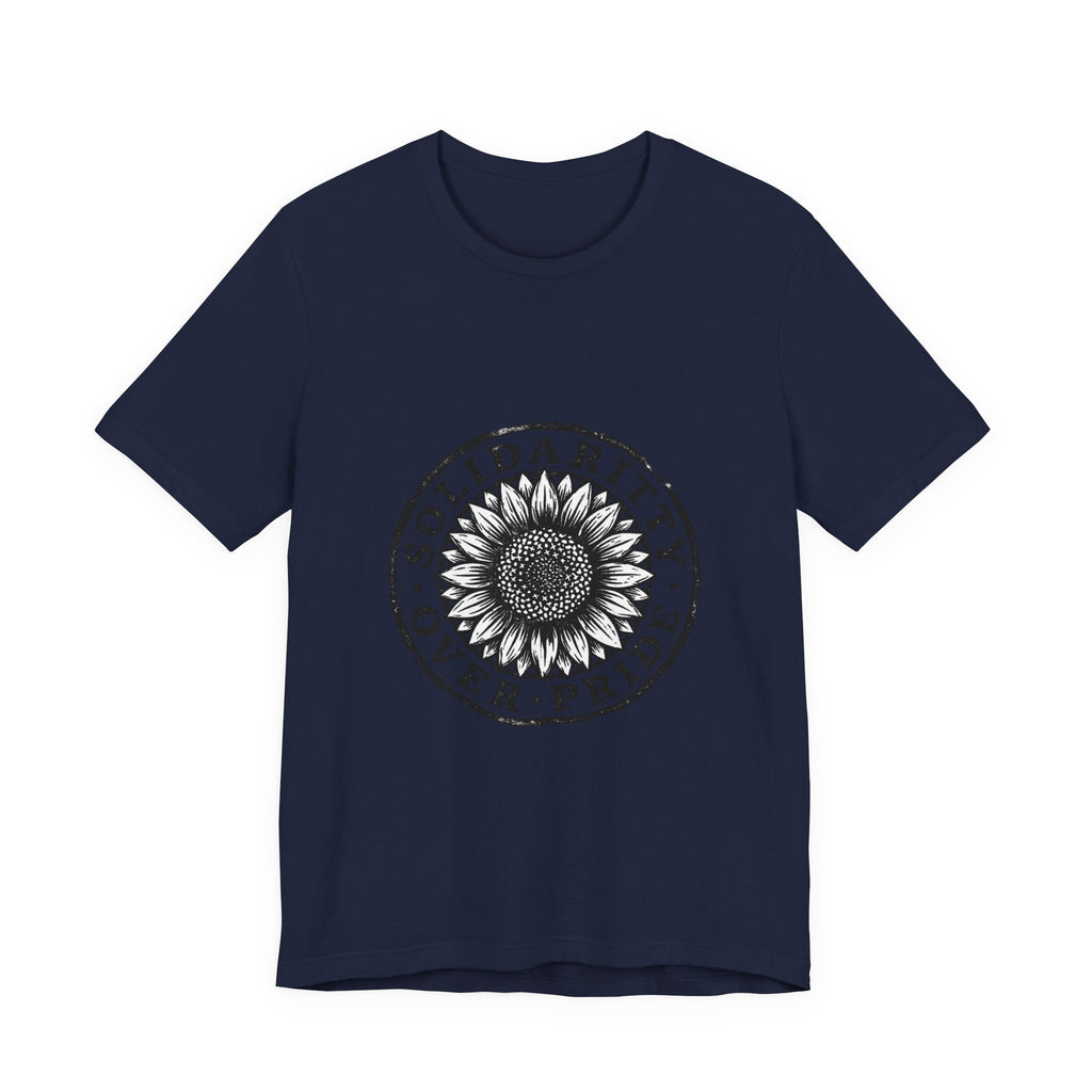Solidarity Over Pride sunflower logo Tee | People Over Profit values-led apparel