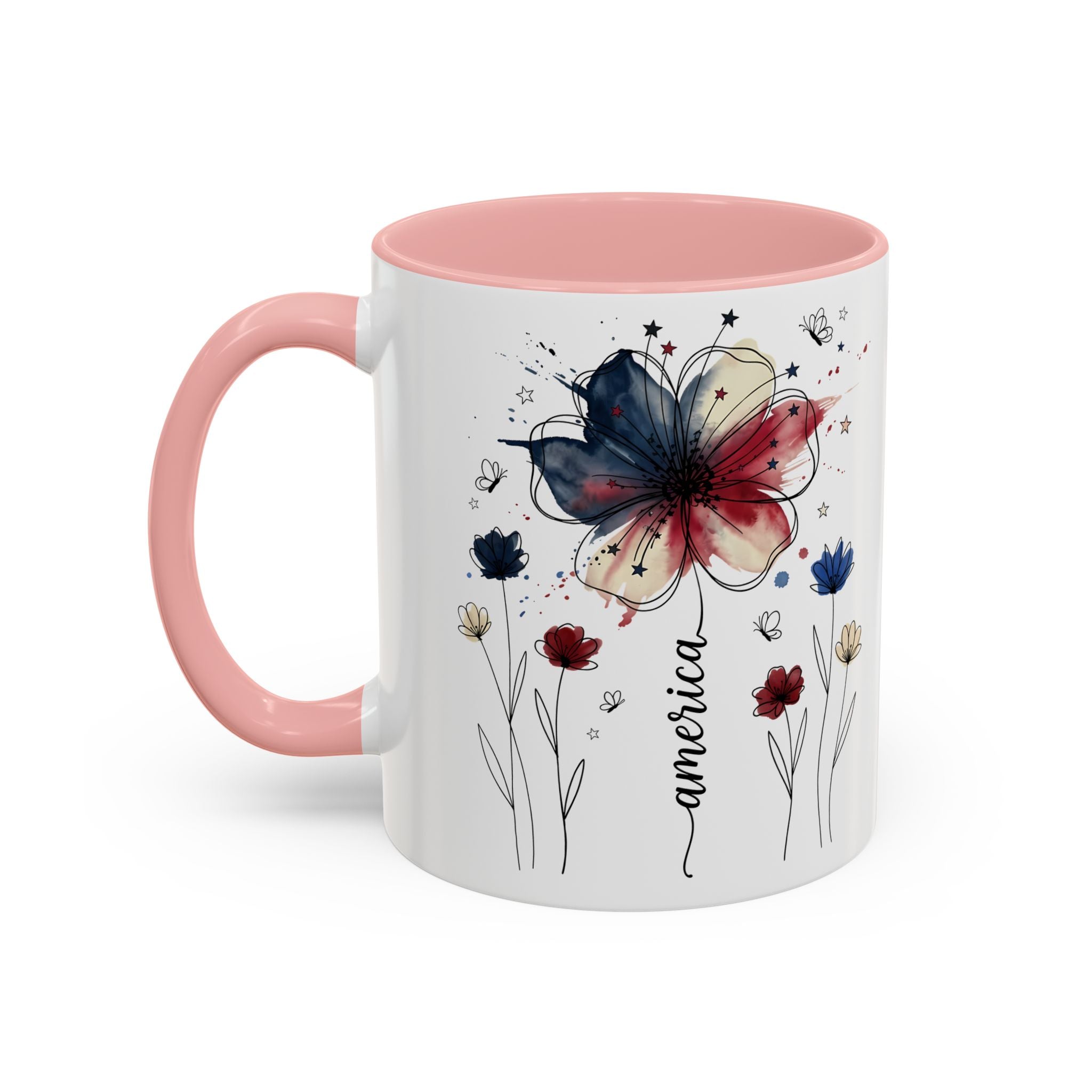 Patriotic Anemone Accent Coffee Mug Classic Floral Design