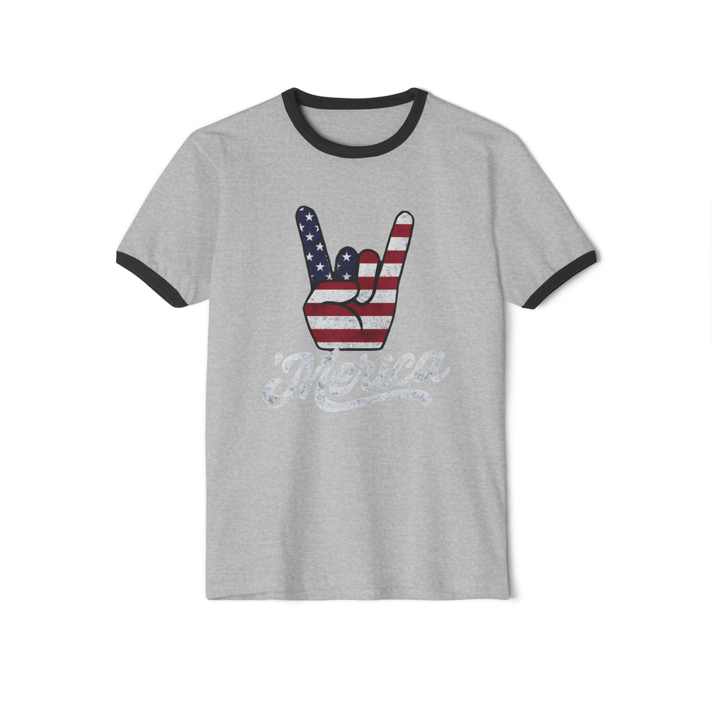 Patriotic Rock Hand Ringer Tee - American Flag Graphic Tee
