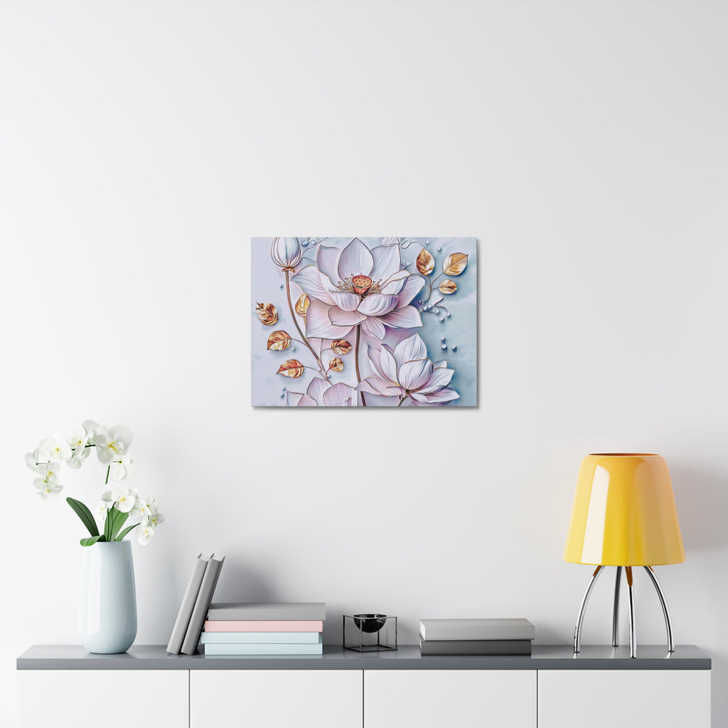 Floral Lotus Stretched Canvas Wall Art — Pastel Bloom Decorative Canvas