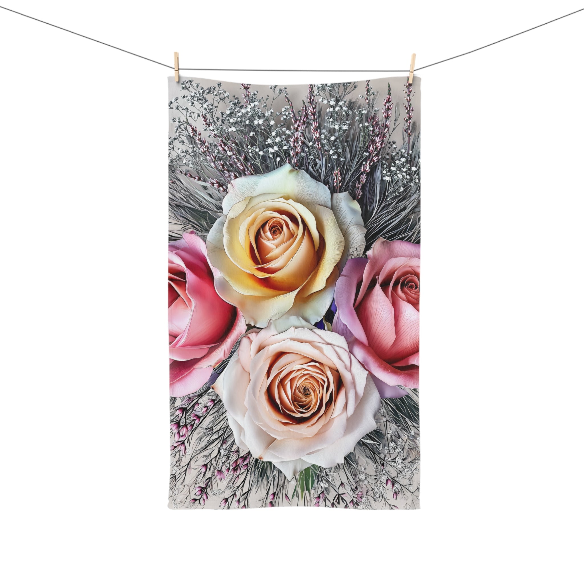 Floral Rose Bouquet Hand Towel for Vintage Decor