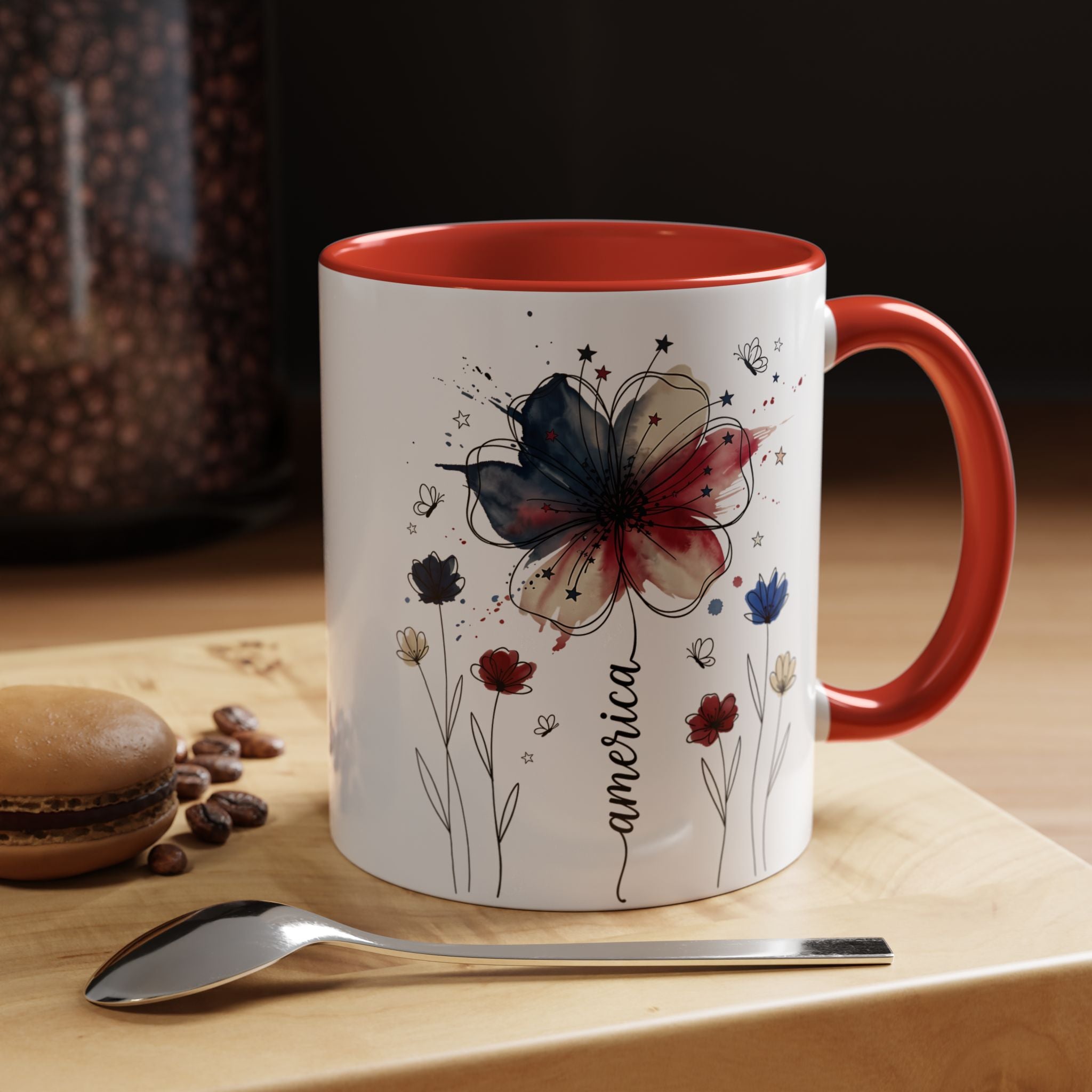 Patriotic Anemone Accent Coffee Mug Classic Floral Design