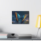 Blue & Gold Butterfly Stretched Canvas Wall Art — Dreamy Nature Print
