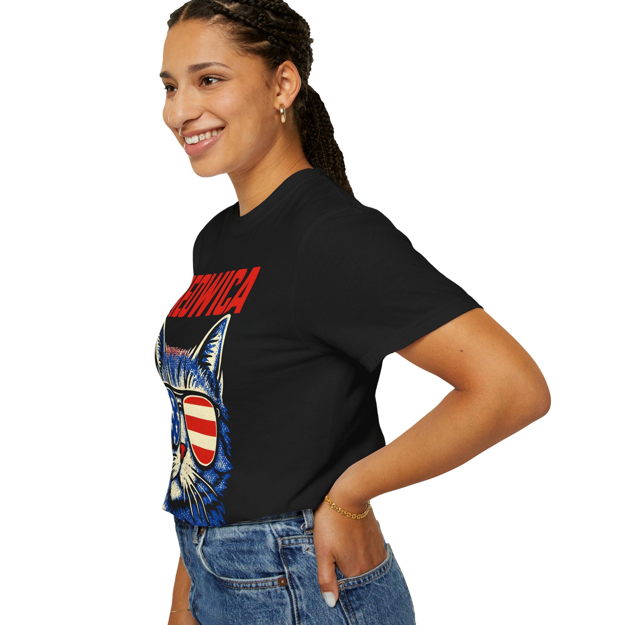 Meowica Cat T-Shirt — Patriotic American Flag Sunglasses Tee