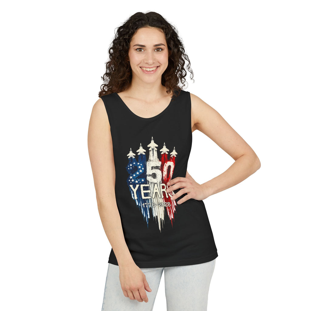 50 Years American Flag Castle Tank Top for Celebratory Wear