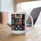 Patriotic Patchwork Ceramic Mug with American Flag Design