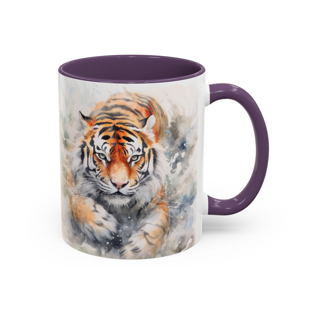 Tiger Watercolor Accent Coffee Mug – Artistic Wildlife Ceramic Mug (11/15oz)