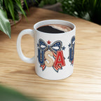 USA Patriotic Ceramic Mug with Bold Red White Blue Design